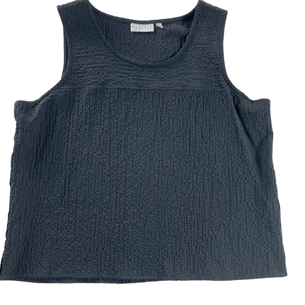 Habitat Textured Crinkle Tank‎ Top XL Black Sleeveless Relaxed Travel Layering